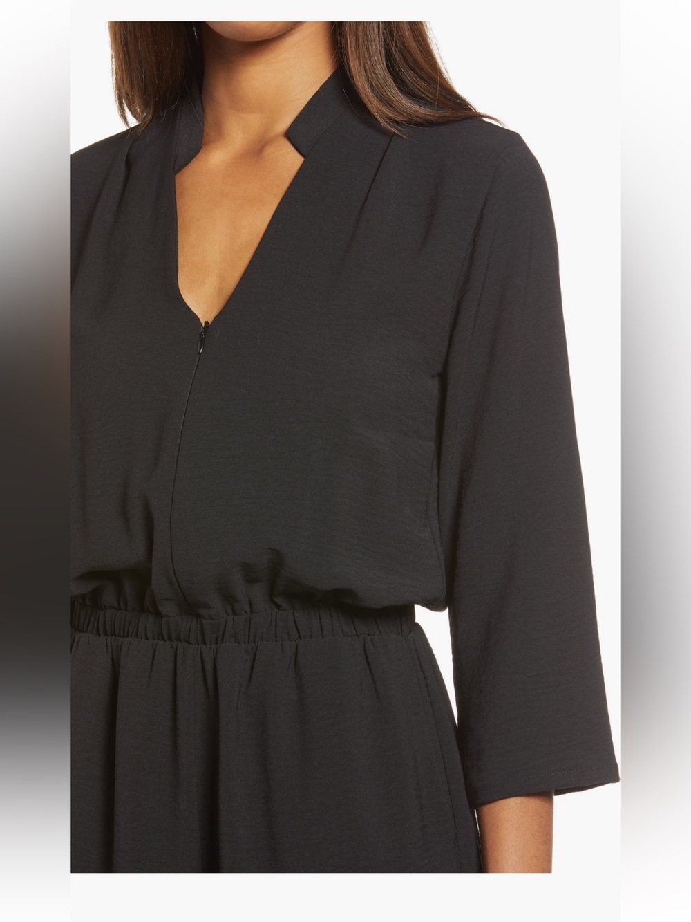 Fraiche by J Zip Front Romper long sleeve shorts short black collar large NWT - Picture 4 of 4